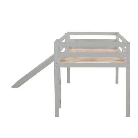 Gray Multifunctional Design Twin Loft Bed with Slide