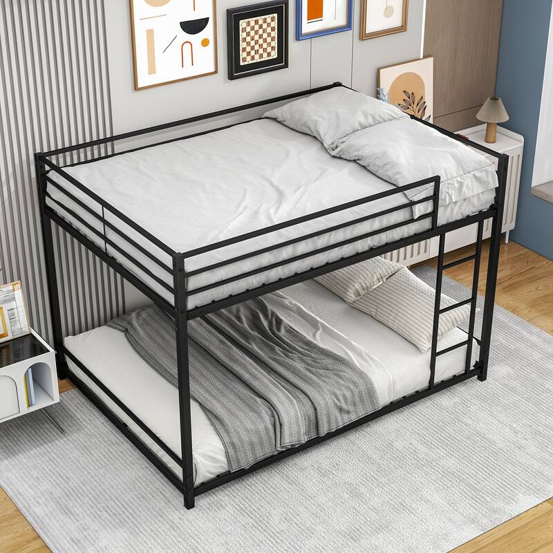 Full Over Full Metal Bunk Bed with Safety Guard Rails, Heavy Duty Space-Saving Design, Easy Assembly