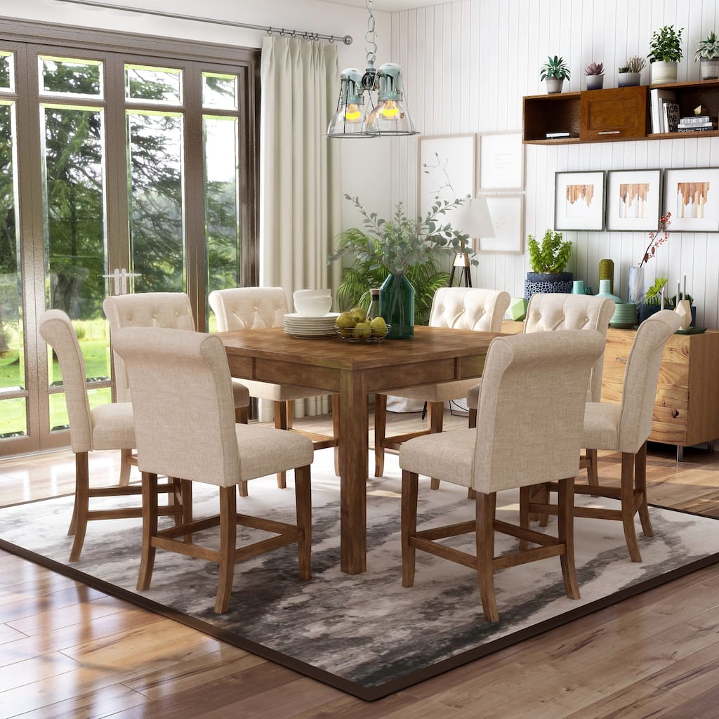 Furniture of America Fons Rustic Oak Solid Wood 9-piece Dining Set