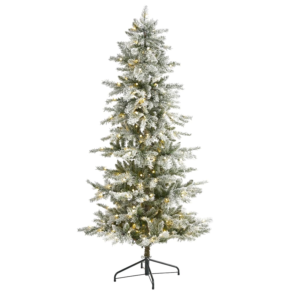 6.5’ Pre-Lit Flocked Nova Scotia Artificial Christmas Tree, Clear LED Lights - 6.5 Foot
