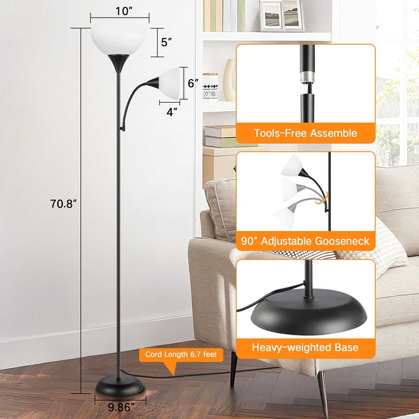70 Tall LED Torchiere Floor Lamp Adjustable Reading Light with 2 Remote Control and Foot Switch N A Black