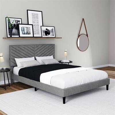 Modern Wood/Fabric Upholstered Queen Bed in Gray
