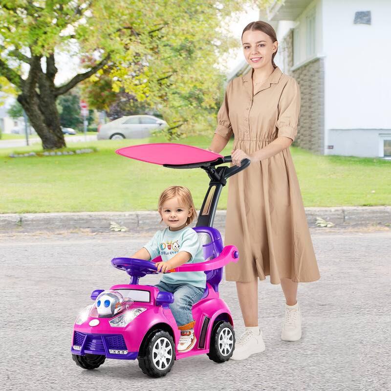 Gymax 3-in-1 Sliding Walker w/ Adjustable Canopy Horn Music & Light