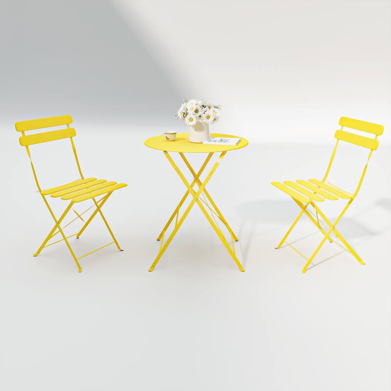 3 Pieces Patio Bistro Balcony Metail Chair Table - Chair:16.5"L * 18.1"W * 32.6"H - Yellow