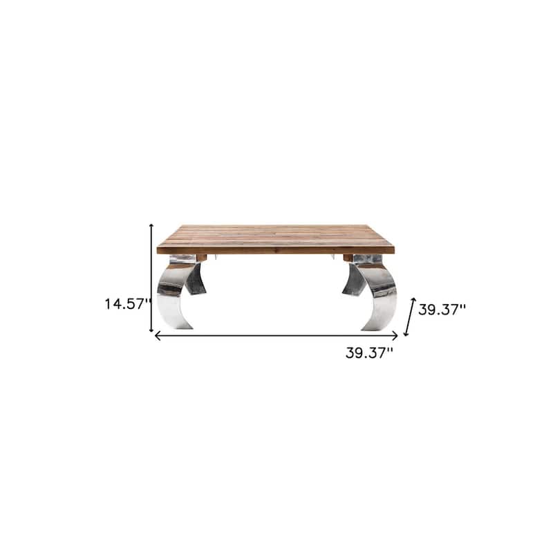 39" Steel And Reclaimed Wood Contemporary Square Coffee Table - 14.57" H x 39.37" W x 39.37" D