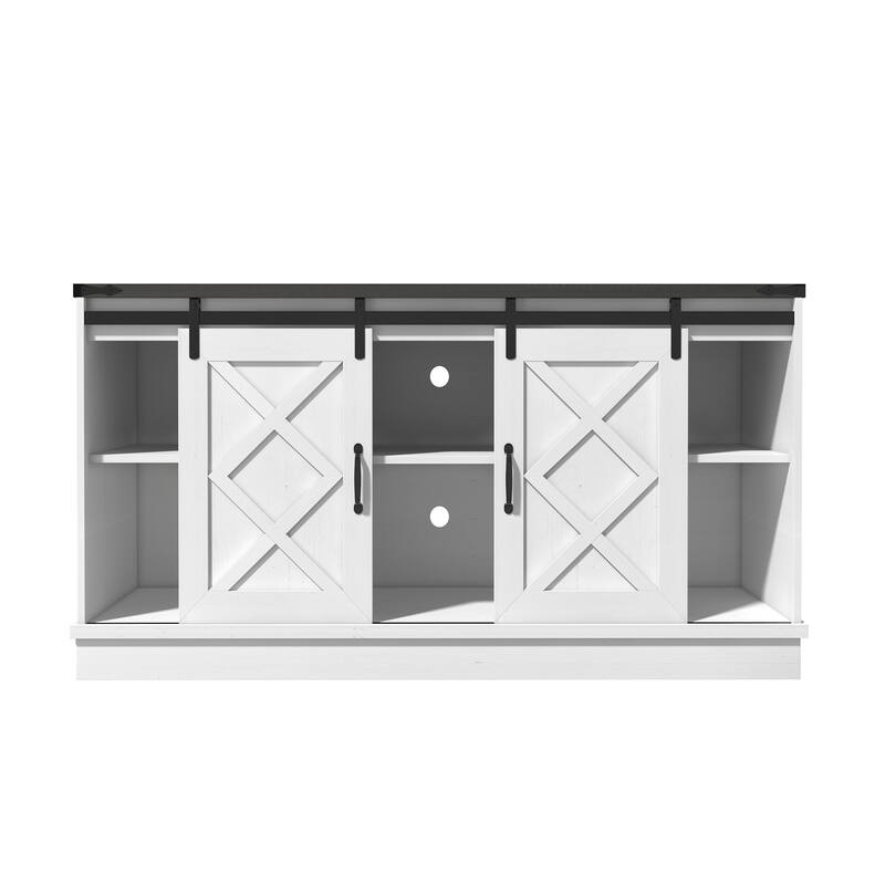 58.27" TV Stand with Sliding Barn Doors with Adjustable Shelves and Soundbar Shelf