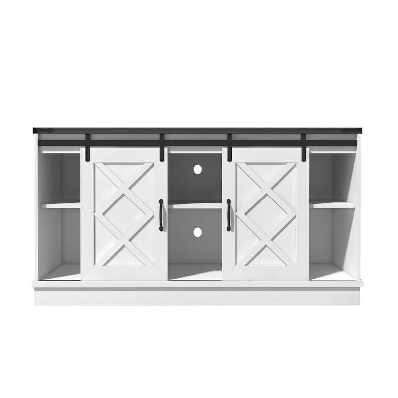 Farmhouse TV Stand wih Storage,58" with Sliding Barn Door,Wooden Media TV Console with Height Adjustable Shelves