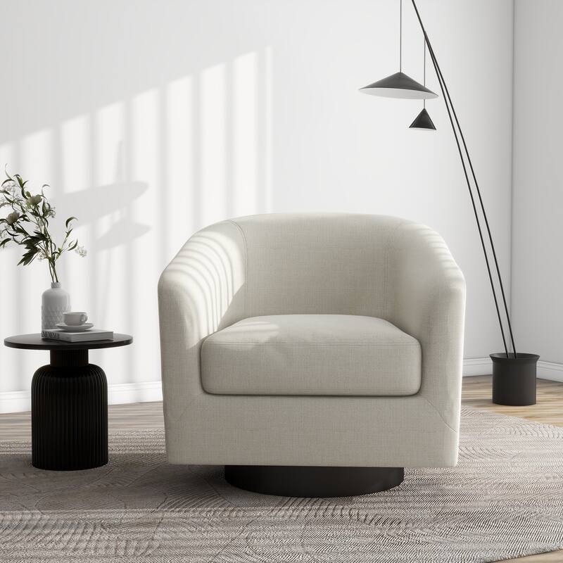 Modern Upholstered Barrel Chair Swivel Accent Chair for Living Room - Linen - Beige/Linen