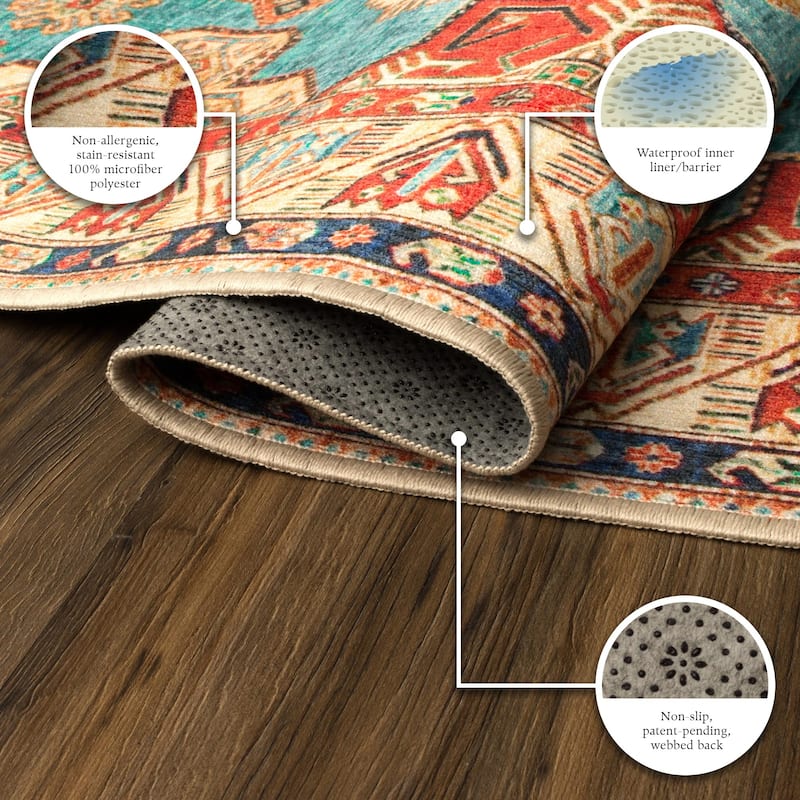 My Magic Carpet Turquoise Machine Washable Area Rug