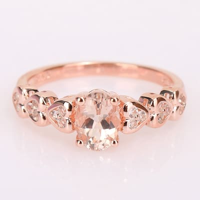 Miadora Rose Plated Sterling Silver Oval-cut Morganite and White Topaz Heart Ring