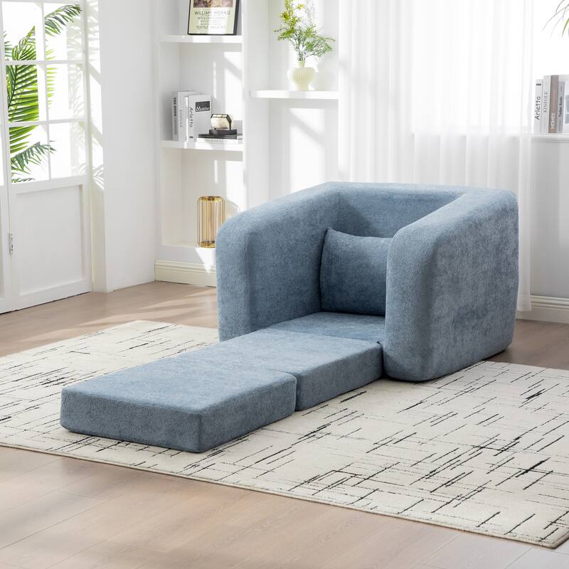 40" Convertible Chenille Floor Sofa Bed, Foldable Boneless Mattress Cloud Single Couch Lounge Chair with Armrest & Pillow