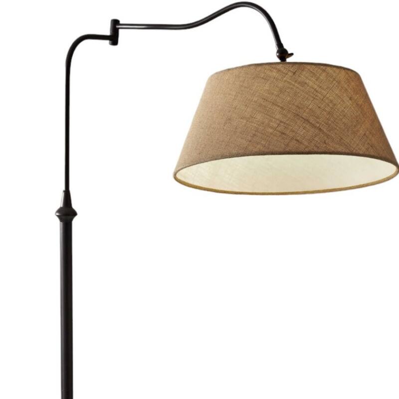 Bronze Metal Arched Floor Lamp with Brown Burlap Empire Shade Swing Arm - 29” x 17” x 61” (D x W x H)