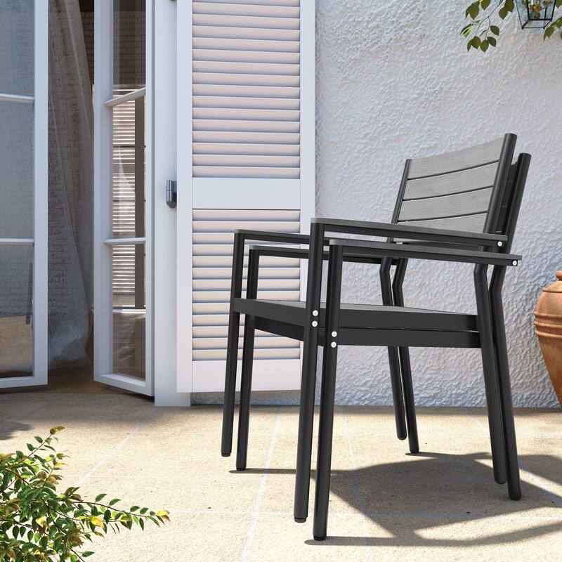VredHom Outdoor Aluminum Stackable Dining Chairs with Armrest