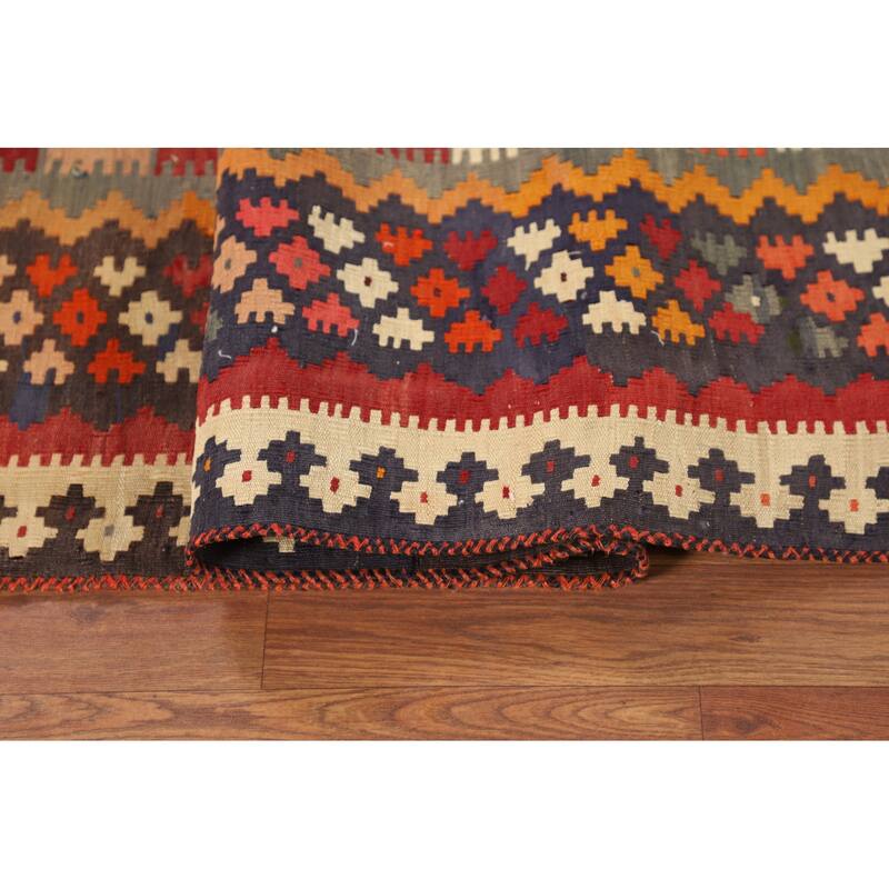 Kilim Qashqai Persian Vintage Rug Hand-Woven Living Room Wool Carpet - 5'4"x 9'10"