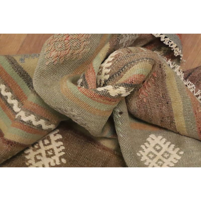 Hand Woven Oriental 100% Wool Carpet Southwestern Tribal Multi-Colored Kilim Area Rug - 10' 0'' X 4' 9''