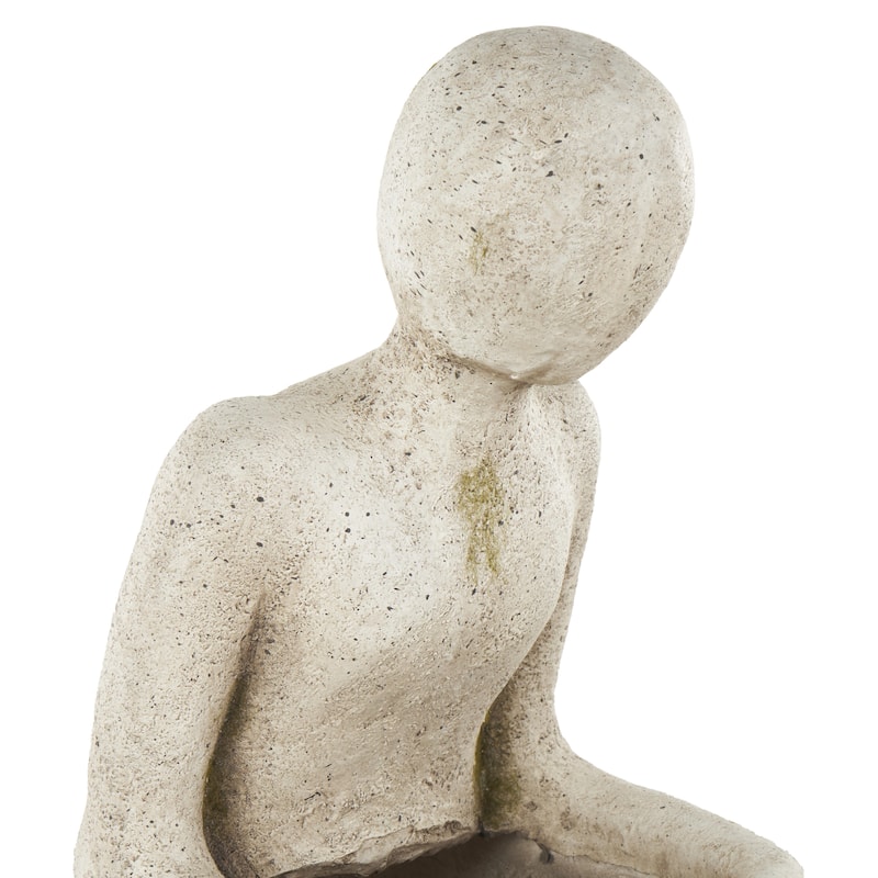 Polystone People Sitting Indoor Outdoor Planter - Cream - Roche River Decor