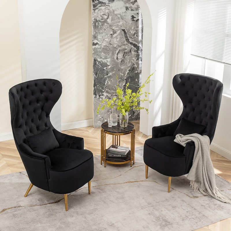 KINWELL Upholstered Tufted Velvet High Wingback Accent Chair