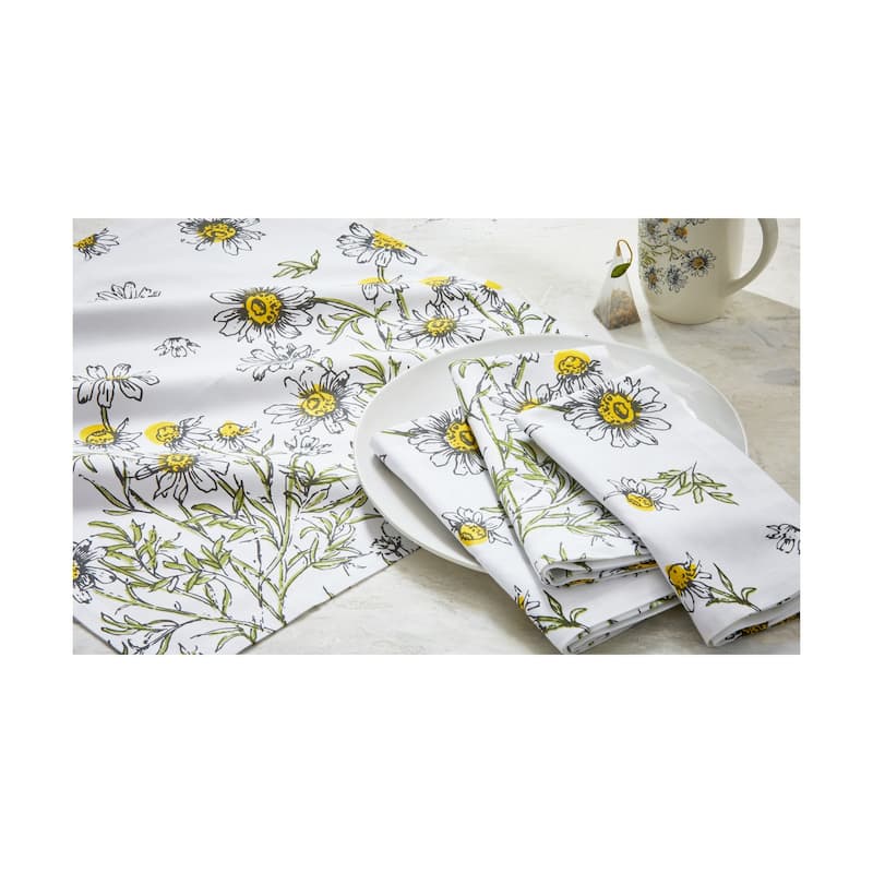 Chamomile Cotton Napkins Set of 4 - Multicolor Kitchen Textiles, 20" x 20" - Machine Washable Everyday Use - 20 x 20