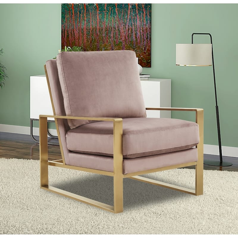 LeisureMod Jefferson Modern Velvet Accent Armchair With Gold Base