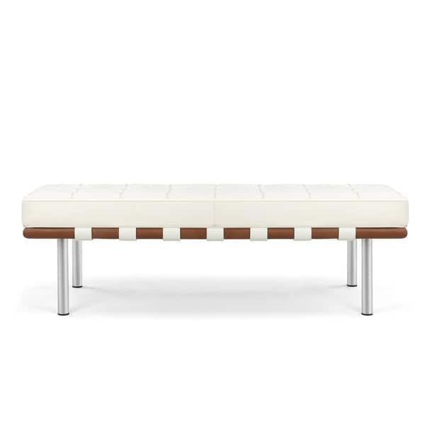 slide 1 of 1, Modern Pavillion Leather Criss Cross Bench White