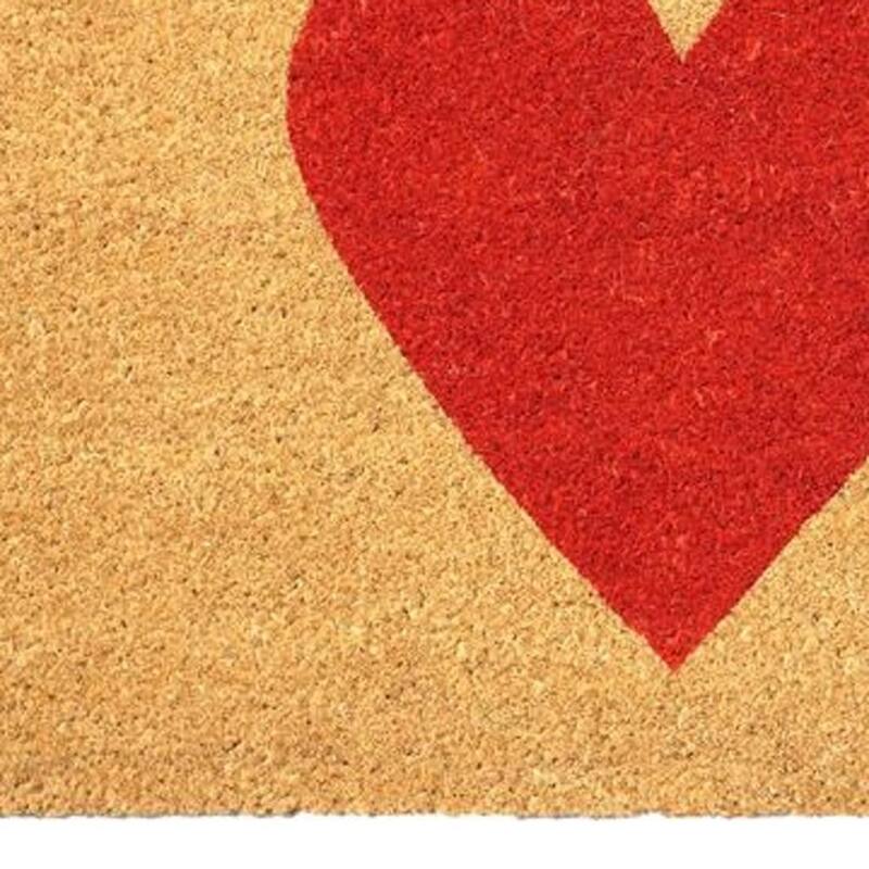 HomeRoots 24" X 48" Brown And Red Heart Outdoor Coir Door Mat - 24.00' X '48.00