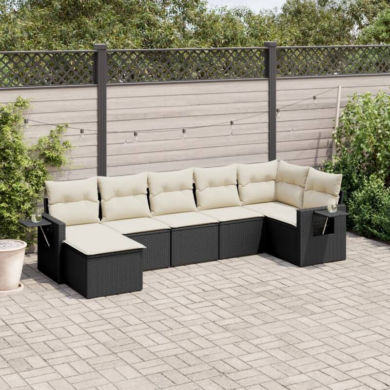 vidaXL Garden Sofa Set Black - Black and cream Large Without table