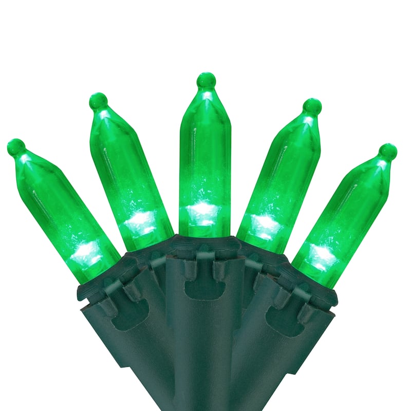 100 Green LED Mini Christmas Lights 33 ft Green Wire - 33'