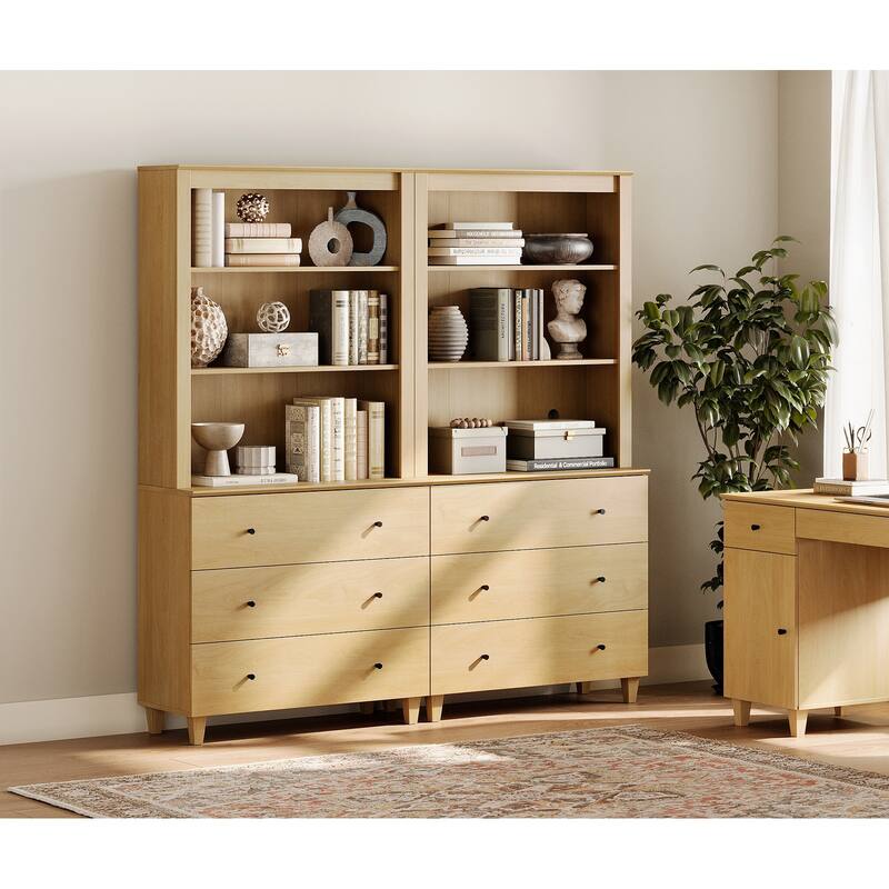 Modern 71" Tall Bookcase with Drawers & Open Shelves for Home Office