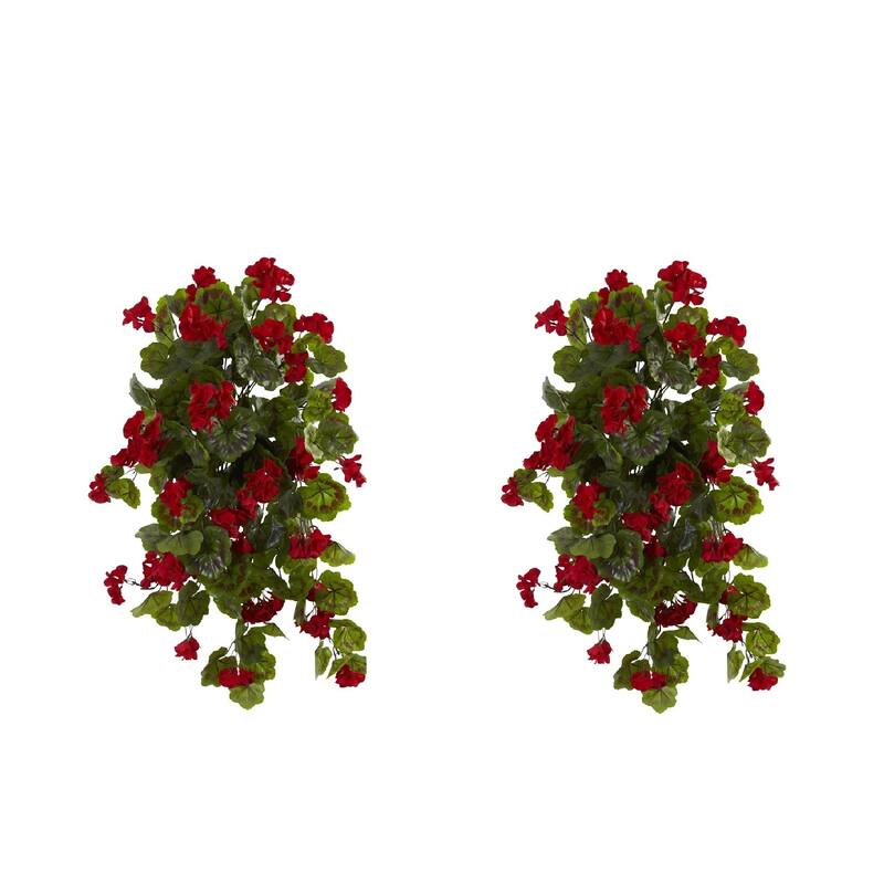 Hanging Geranium Artificial Plant - 29" - Green and Red - Set of 2