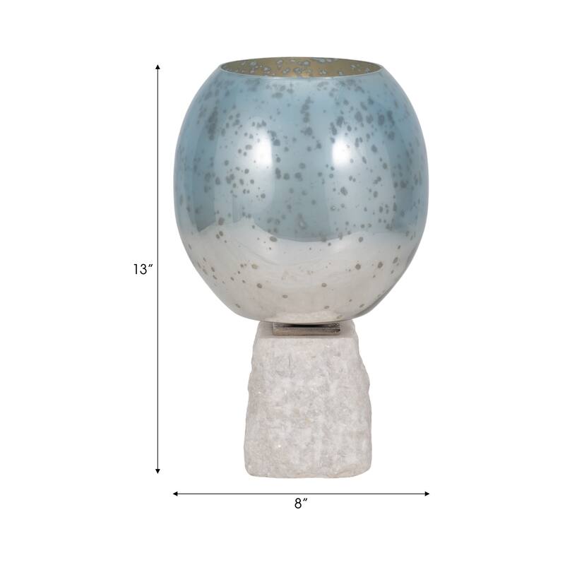 Glass Round Bowl Pillar Holder Marble Base