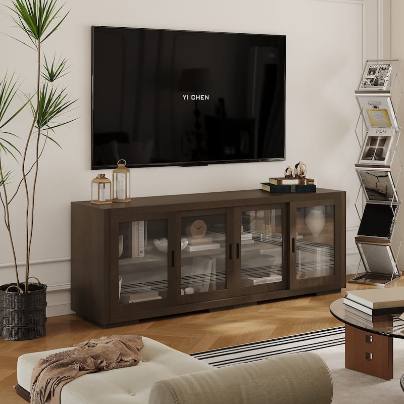 Vintage TV Cabinet Buffet Cabinet Entertainment Center Gray Brown