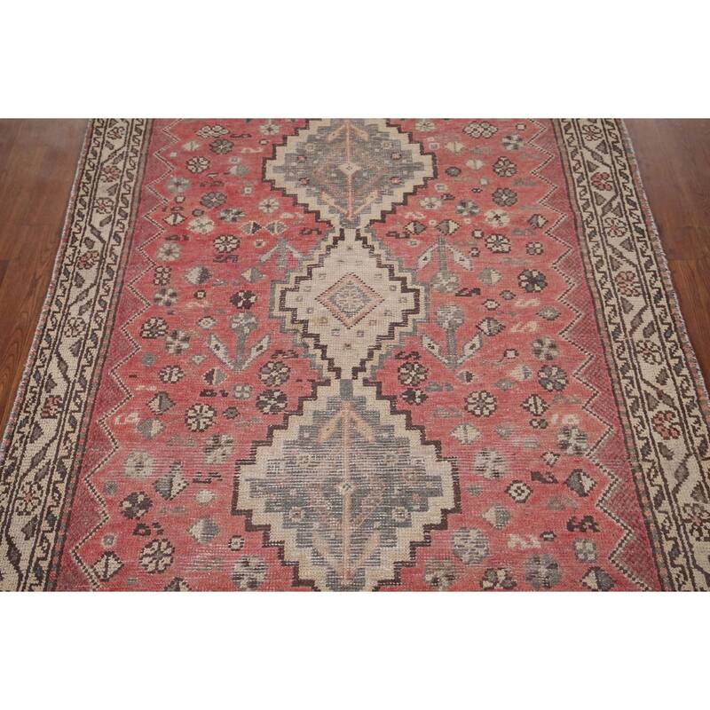 Distressed Tribal Bakhtiari Antique Persian Rug Handmade Wool Carpet - 4'3" x 6'6"