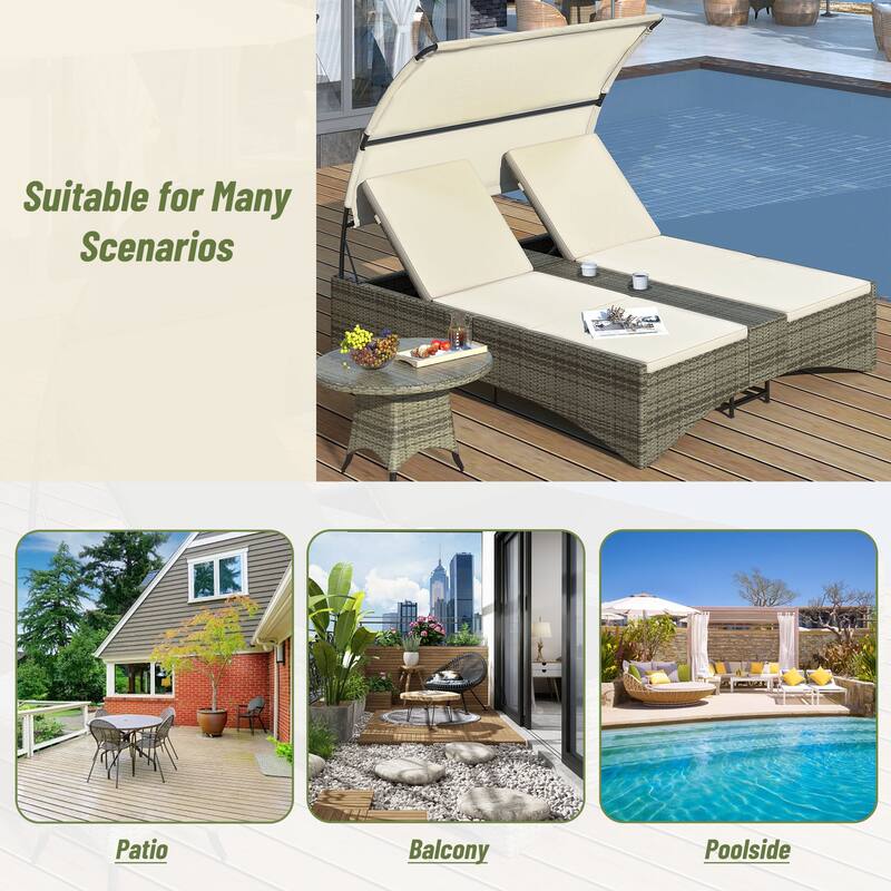 Outdoor Patio Daybed with Shelter Roof & Adjustable Backrest & Storage Box for Patio, Balcony, Poolside
