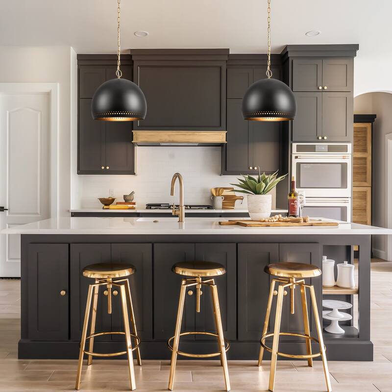 1-Light Modern Black/White Dome Pendant Kitchen Island Light