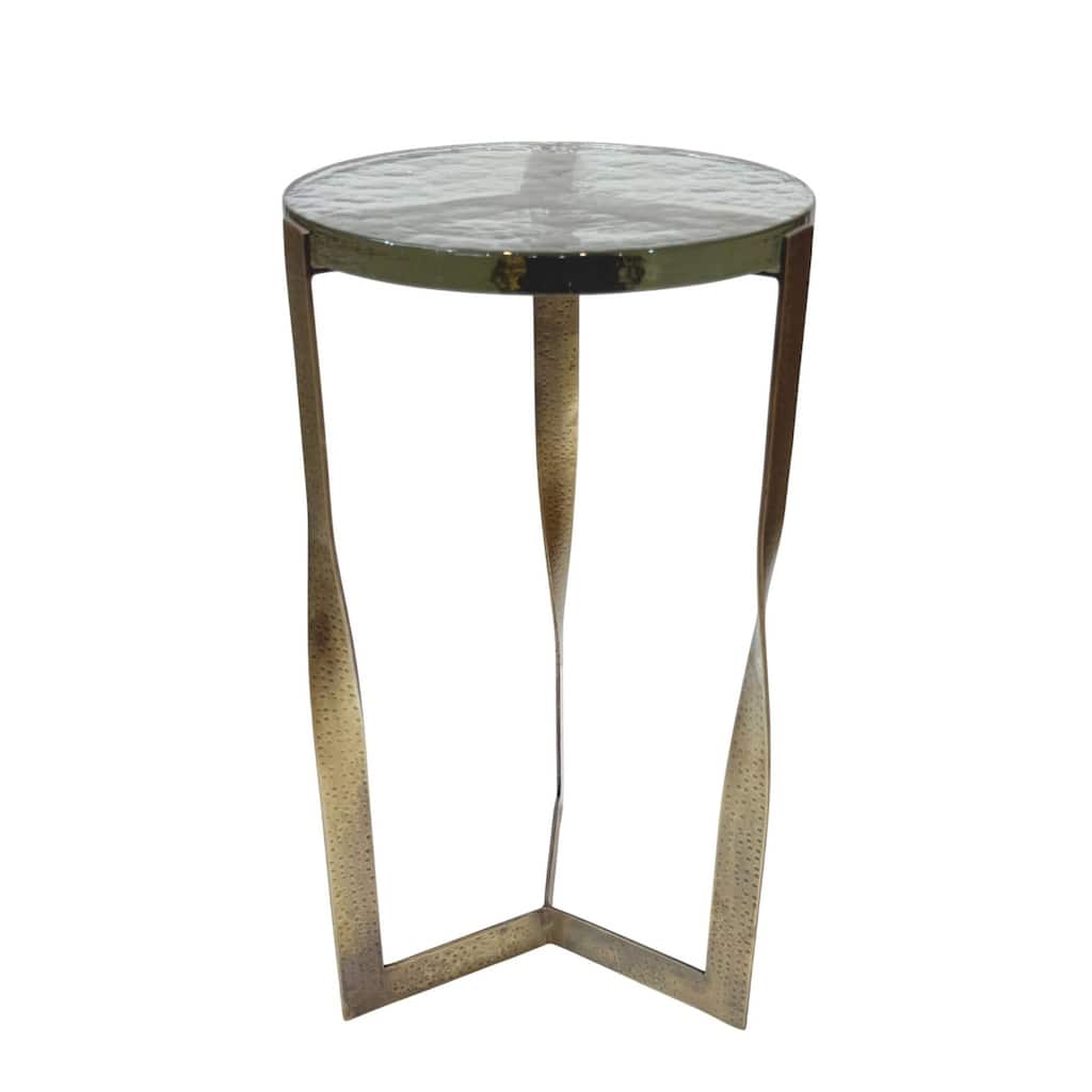 Castella Round Side Table - Recycled Glass Top and Powder Coated Iron Frame Antique Brass Finish Accent Table