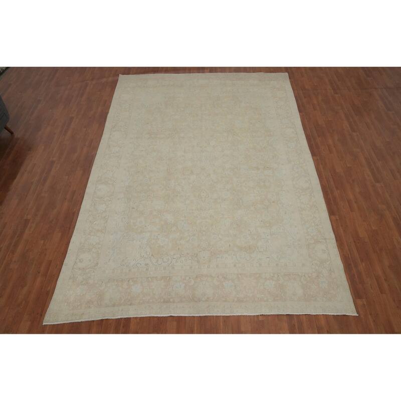 Hand Knotted Oriental 100% Wool Carpet Traditional Floral Beige & Ivories Kerman Area Rug - 14' 4'' X 9' 6''
