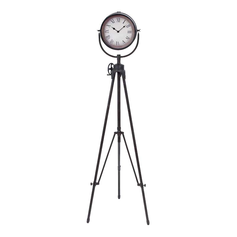 Metal Tall Tripod Clock - Black - Roche River Decor - 17"W x 17"L x 57"H