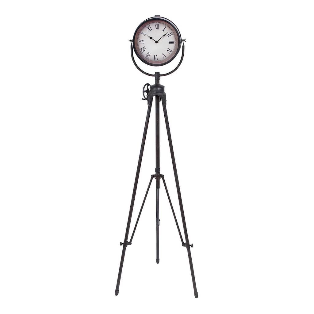 Metal Tall Tripod Clock - Black - Roche River Decor - 17"W x 17"L x 57"H