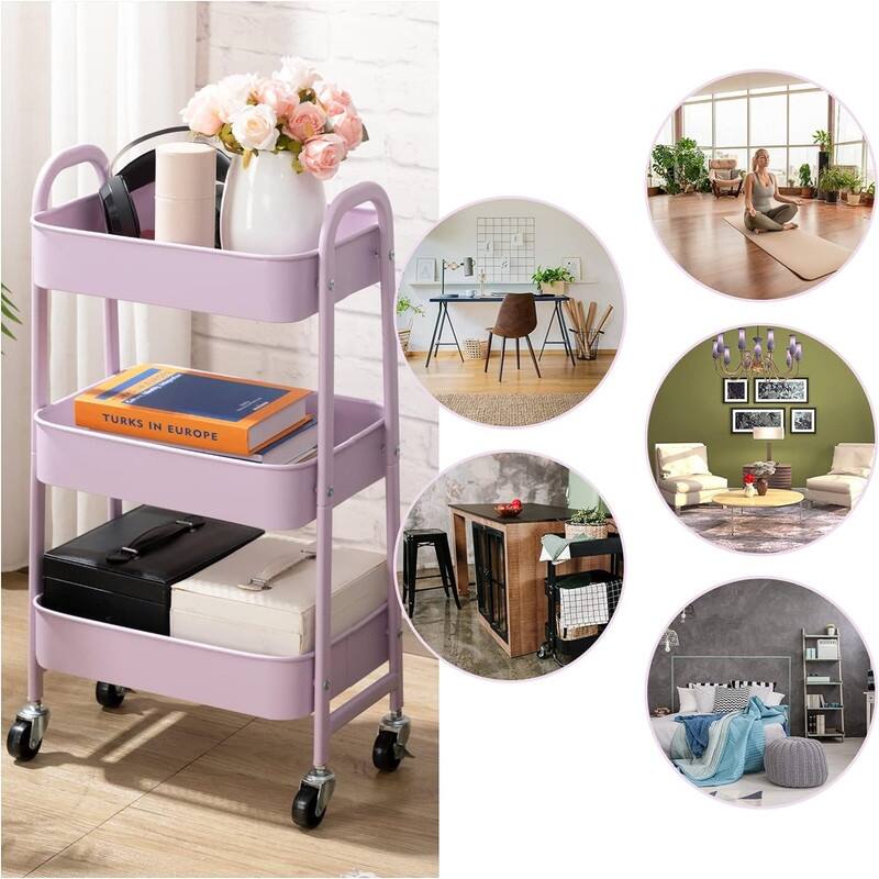 3 Tier Metal Utility Cart - 11.42"D x 15.35"W x 30"H