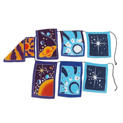 Novica Handmade Celestial Gods Batik Rayon Bunting - Blue