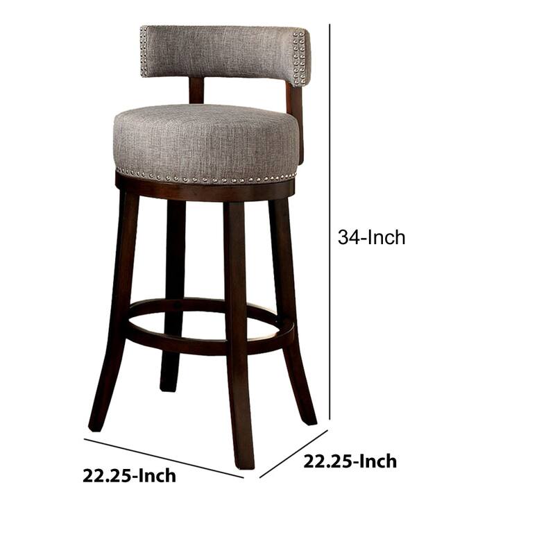 Swivel Barstool with Curved Open Low Back, Set of 2, Grey and Brown - 34 H x 22.25 W x 22.25 L Inches
