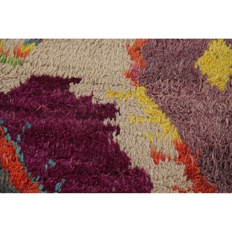 Plush Moroccan Oriental Area Rug Handmade Purple Wool Carpet - 9'0" x 12'7"