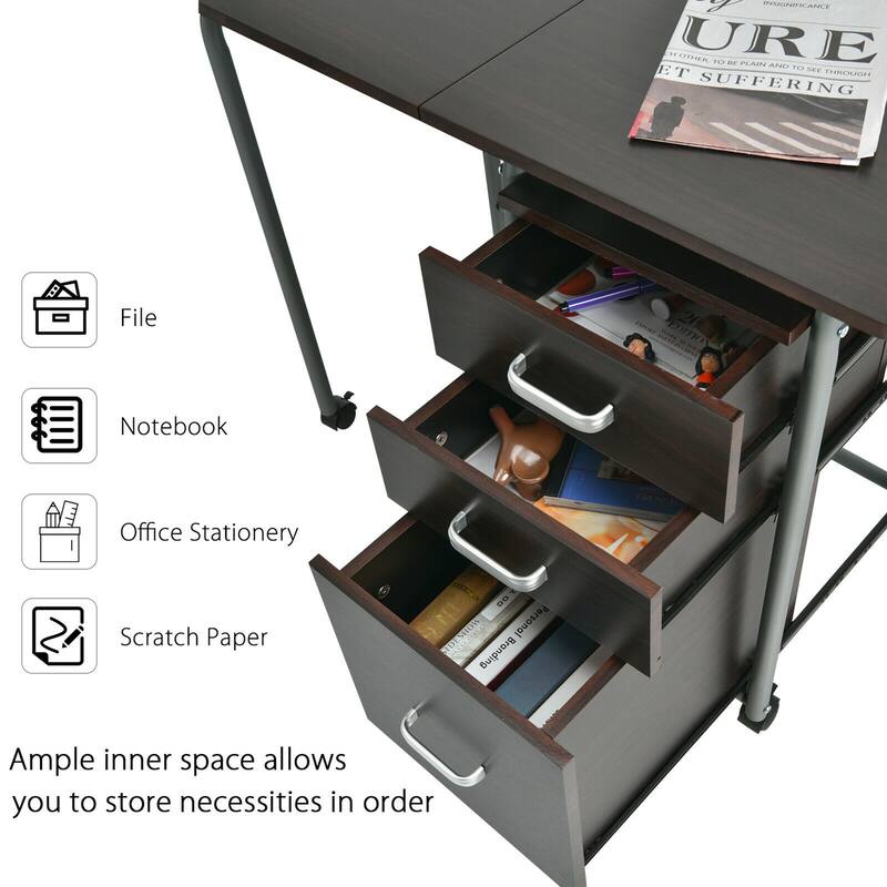 Gymax Folding Computer Laptop Desk Wheeled Home Office Furniture w/3