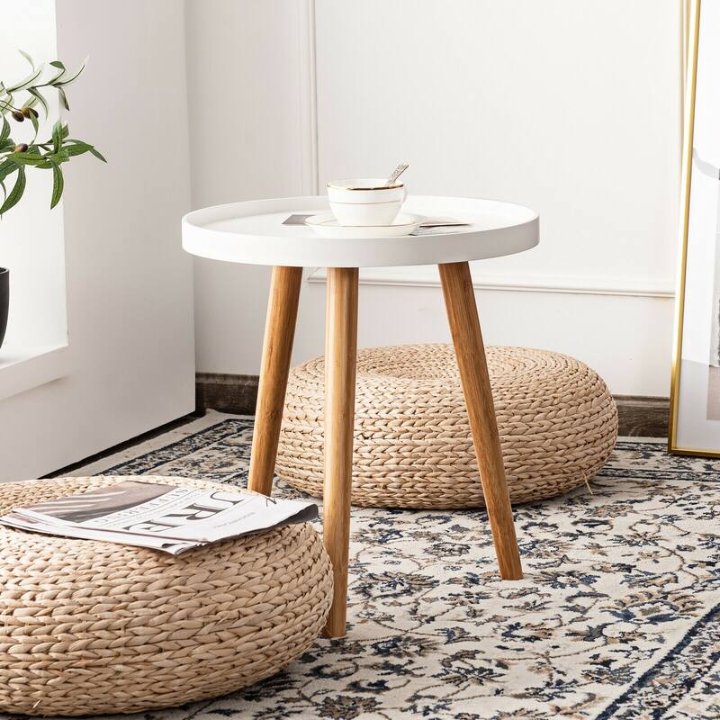 Mid Century Round Coffee Table with Wooden Tray and Legs