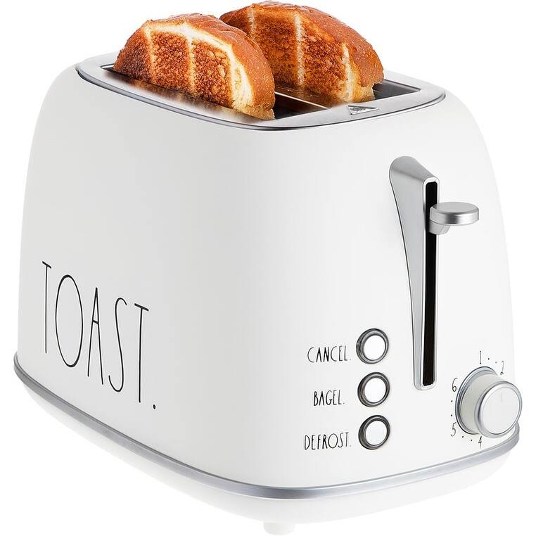 Rae Dunn Retro Rounded Bread Toaster, 2 Slice Stainless Steel - White
