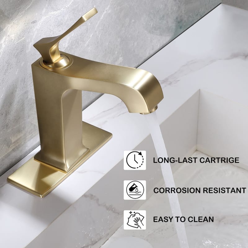 Single Handle Single Hole Bathroom Faucet With Deckplate Included In Brushed Gold