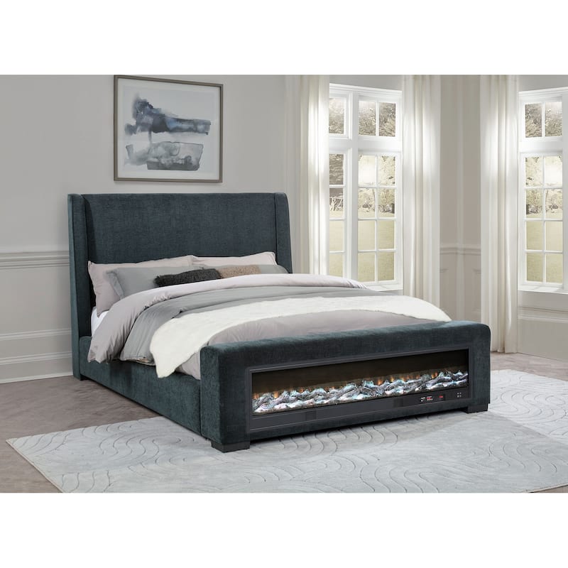 Preston Upholstered Audio Flame Visualizer Bed Blue