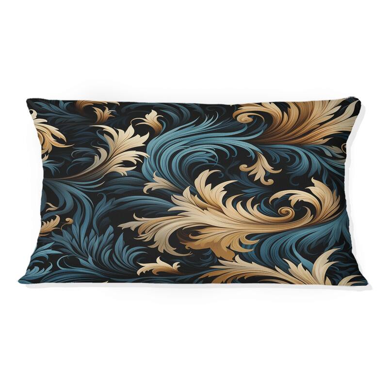 Designart "Damask Black And Golden Calligraphy Flourishes" Damask Printed Throw Pillow