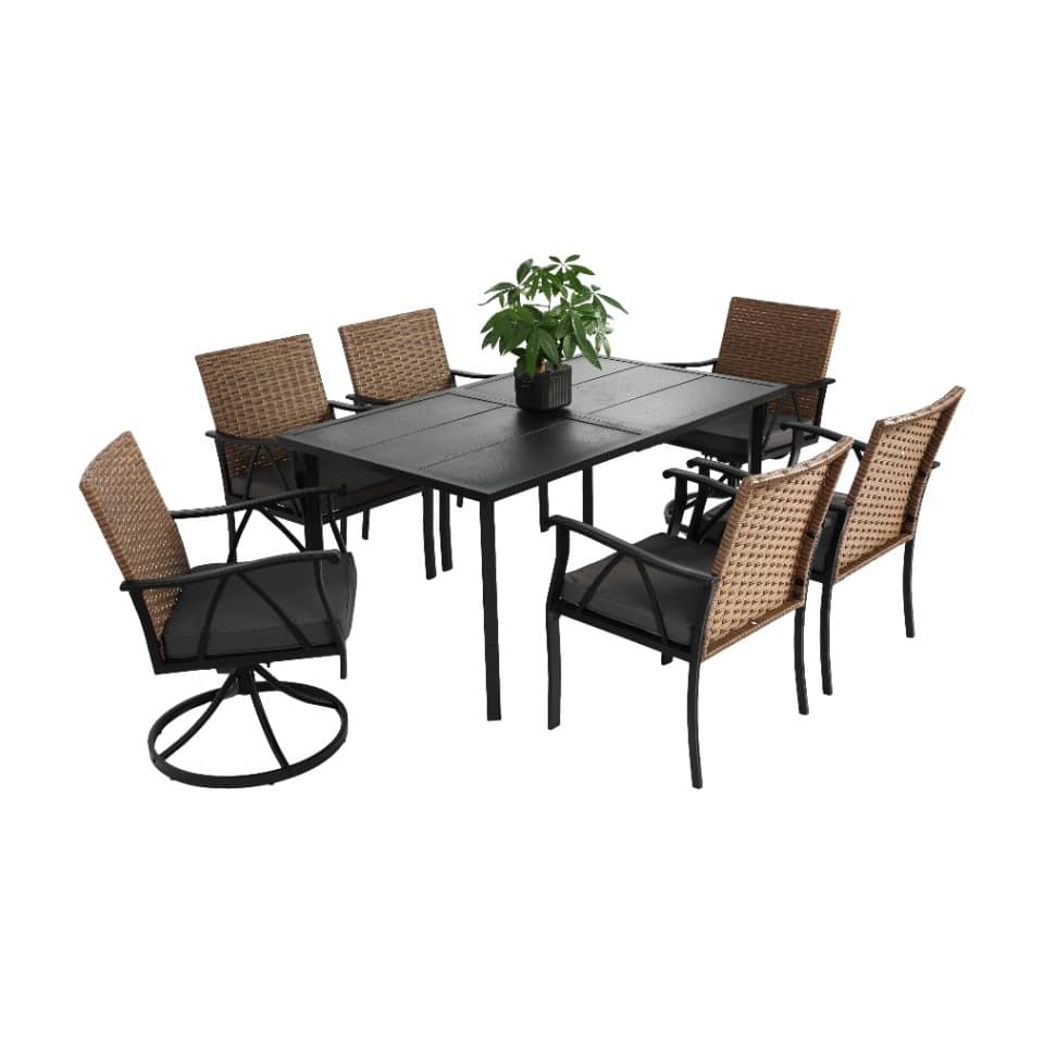 Outdoor Wicker Furniture Set with 2 Cushions Swivel Rocker Chairs