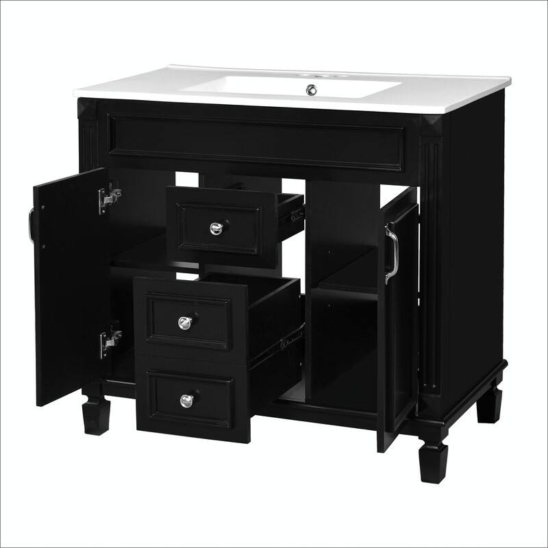 36'' Modern White Bathroom Vanity with Top Sink, Mirror Cabinet